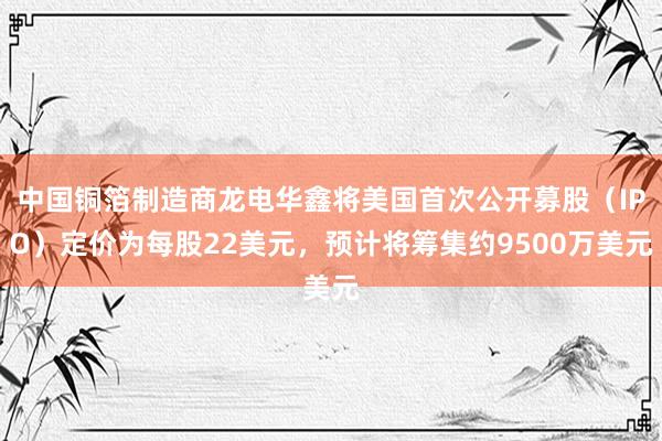 中国铜箔制造商龙电华鑫将美国首次公开募股(IPO)定价为每股22美元,预计将筹集约9500万美元
