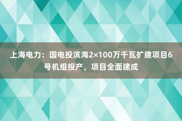上海电力:国电投滨海2×100万千瓦扩建项目6号机组投产,项目全面建成