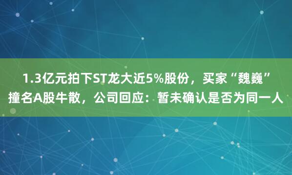 1.3亿元拍下ST龙大近5%股份,买家“魏巍”撞名A股牛散,公司回应:暂未确认是否为同一人