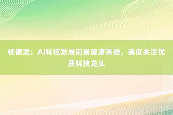 杨德龙：AI科技发展前景毋庸置疑，逢低关注优质科技龙头