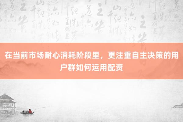 在当前市场耐心消耗阶段里，更注重自主决策的用户群如何运用配资