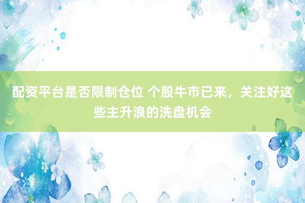 配资平台是否限制仓位 个股牛市已来，关注好这些主升浪的洗盘机会