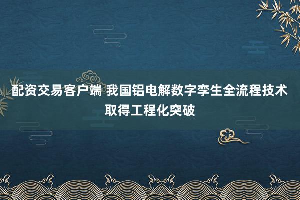 配资交易客户端 我国铝电解数字孪生全流程技术取得工程化突破