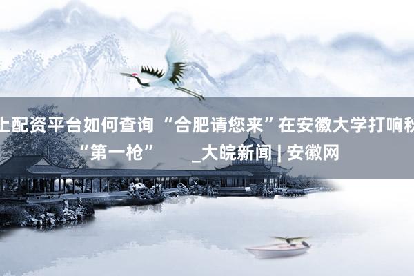 线上配资平台如何查询 “合肥请您来”在安徽大学打响秋招“第一枪”       _大皖新闻 | 安徽网