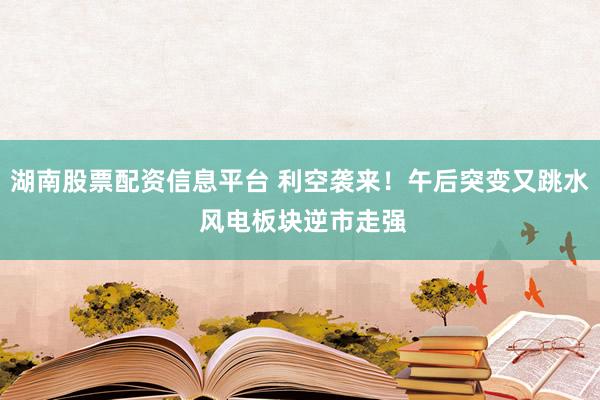 湖南股票配资信息平台 利空袭来！午后突变又跳水 风电板块逆市走强