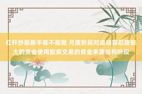 杠杆炒股新手能不能做 月度阶段对波动容忍度较大的资金使用配资交易的资金来源结构阶段